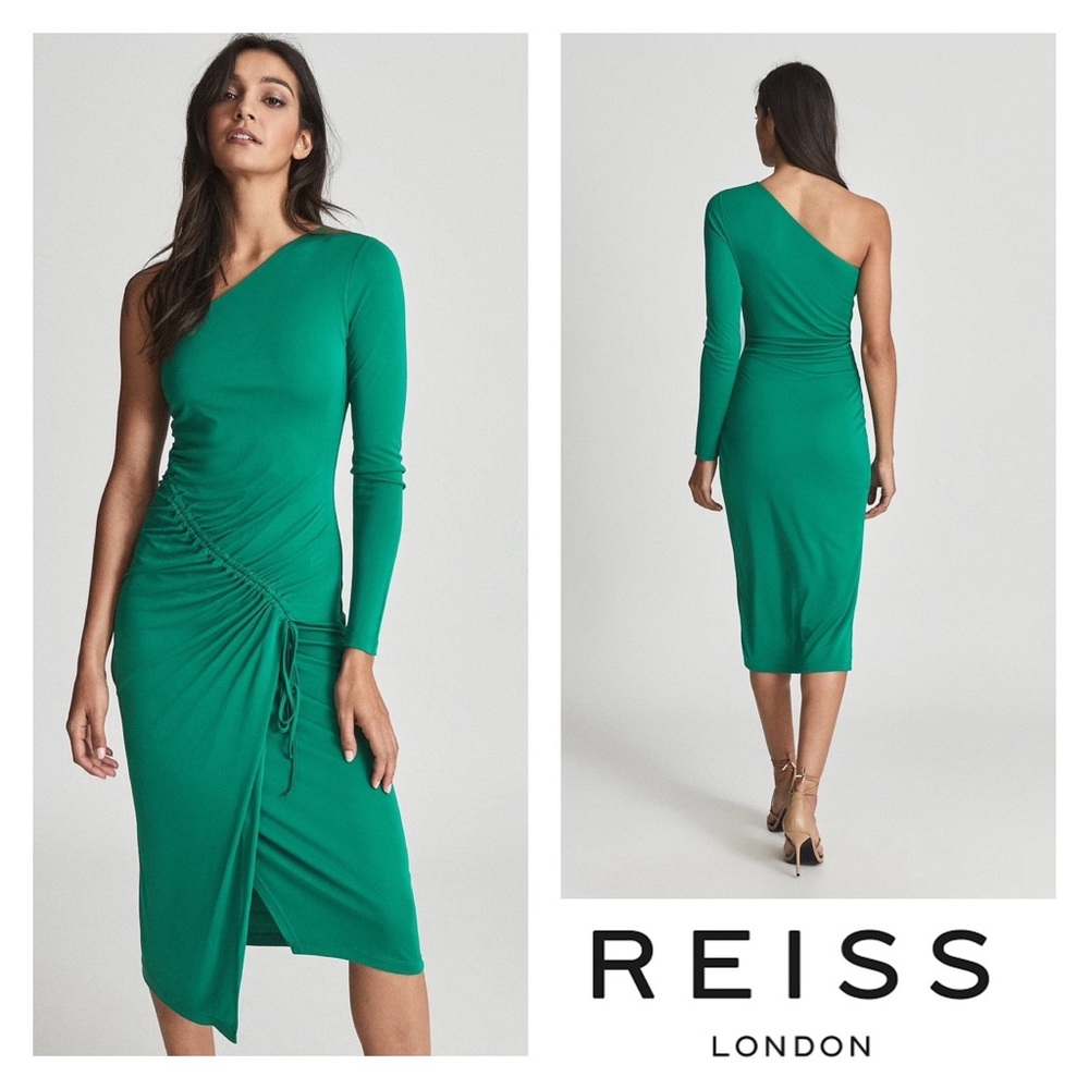 REISS London “Tabby” One Shoulder Gathered Midi Dress